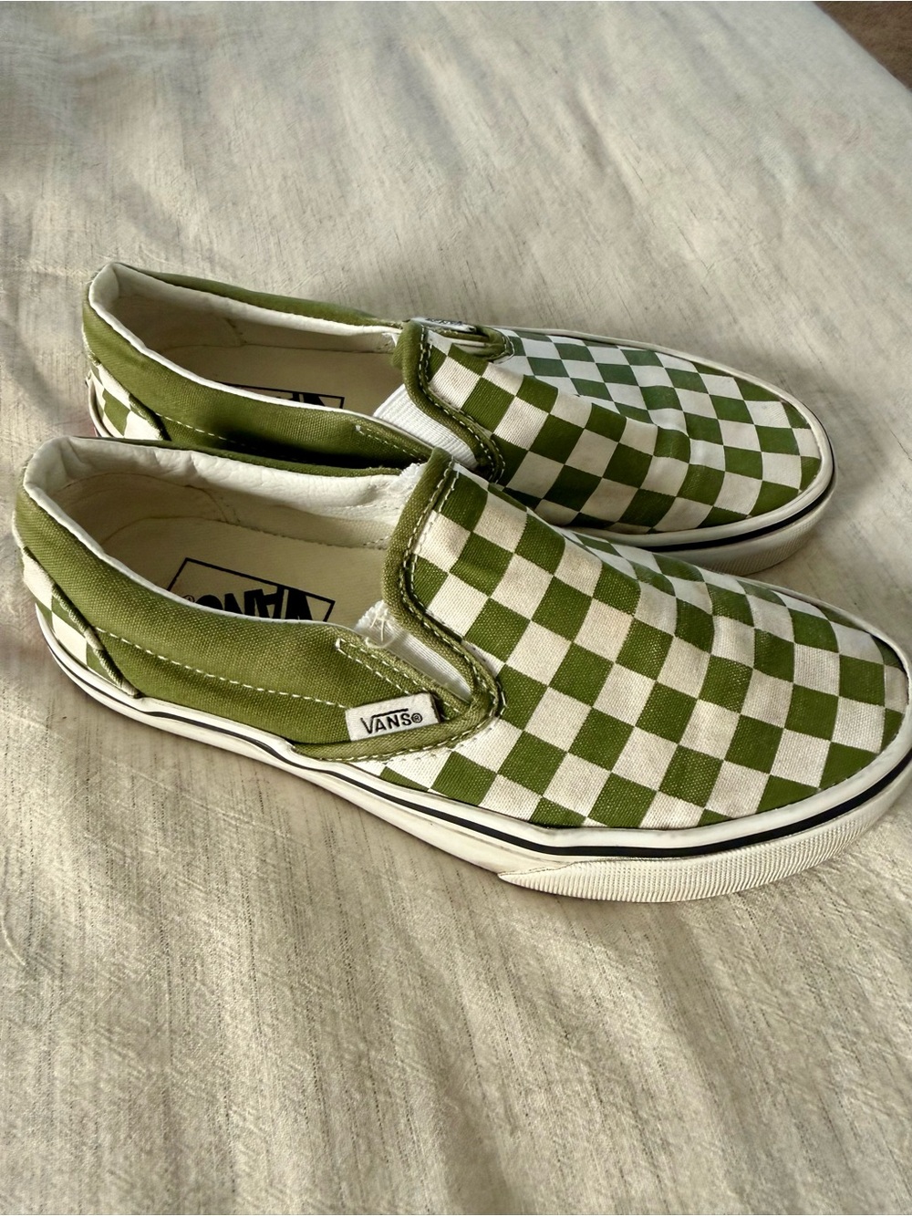 Vans Kids Olive & White Checkerboard Slip-On Sneakers